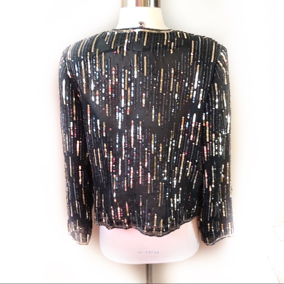 VINTAGE 80s silk sequinned top size women medium - Picture 5 of 6